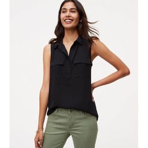 Last Chance! LOFT sleeveless collared black blouse